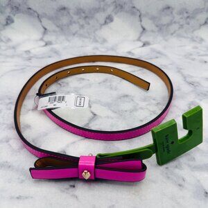 Kate Spade Patent Leather Shoestring Bow Belt Pink,Size L,41in Waist Belt-NEW